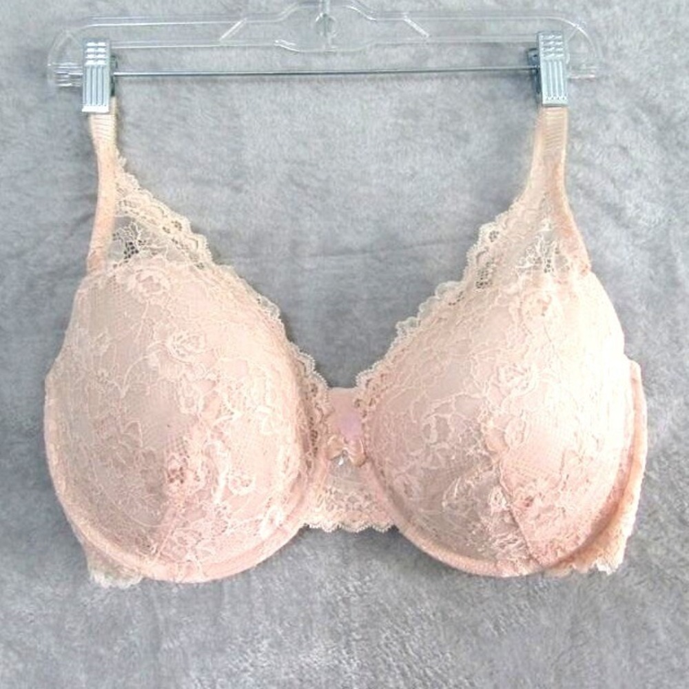 Victoria's Secret Push-Up Bra 38DD Light Pink Lace Padded‎ Underwire Demi Lift